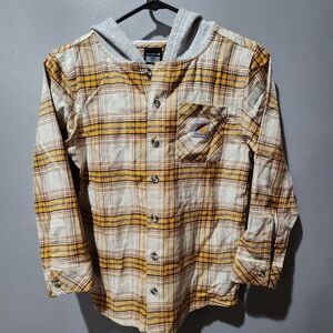 Carhartt Kids Yellow and Cream Plaid Hooded Button-Up Shirt/Jacket Size 8/10